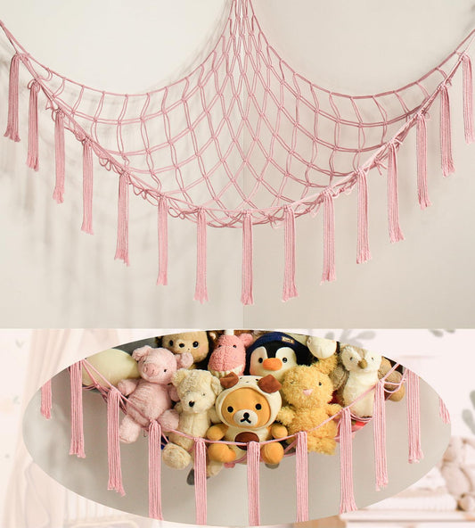 Stuffed Animal Storage Hammock - Baby Toy Hammock Net for Stuffed Animals Cute Room Decor -Large Stuff Animal Organizer Holder for Plush Plushie - Kids Nursery Beige Bedroom Home Decor
