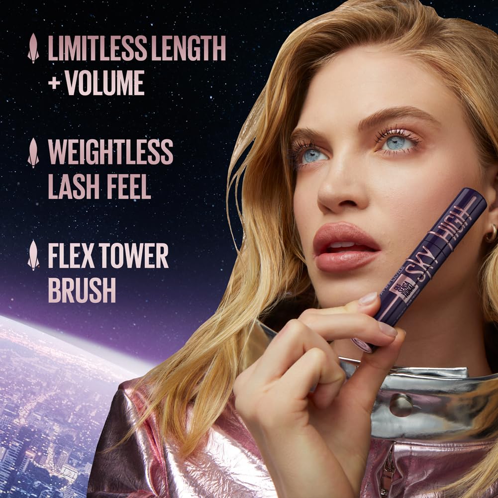Maybelline New York Lash Sensational Sky High Mascara, Volumising & Lengthening Mascara, Washable Flake-Free Formula Infused with Bamboo Extract & Fibres, 7.2 ml, Shade: 01, Very Black