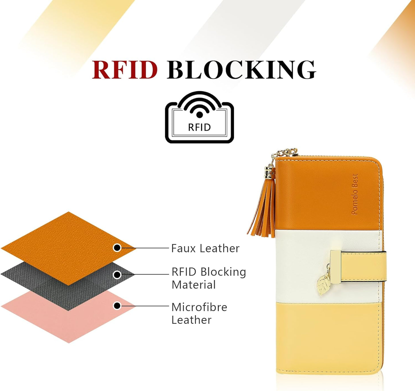 Pomelo Best Womens Wallet RFID Blocking Large Capacity Long Purse with Multiple Card Slots Zipper Phone Coin Pocket