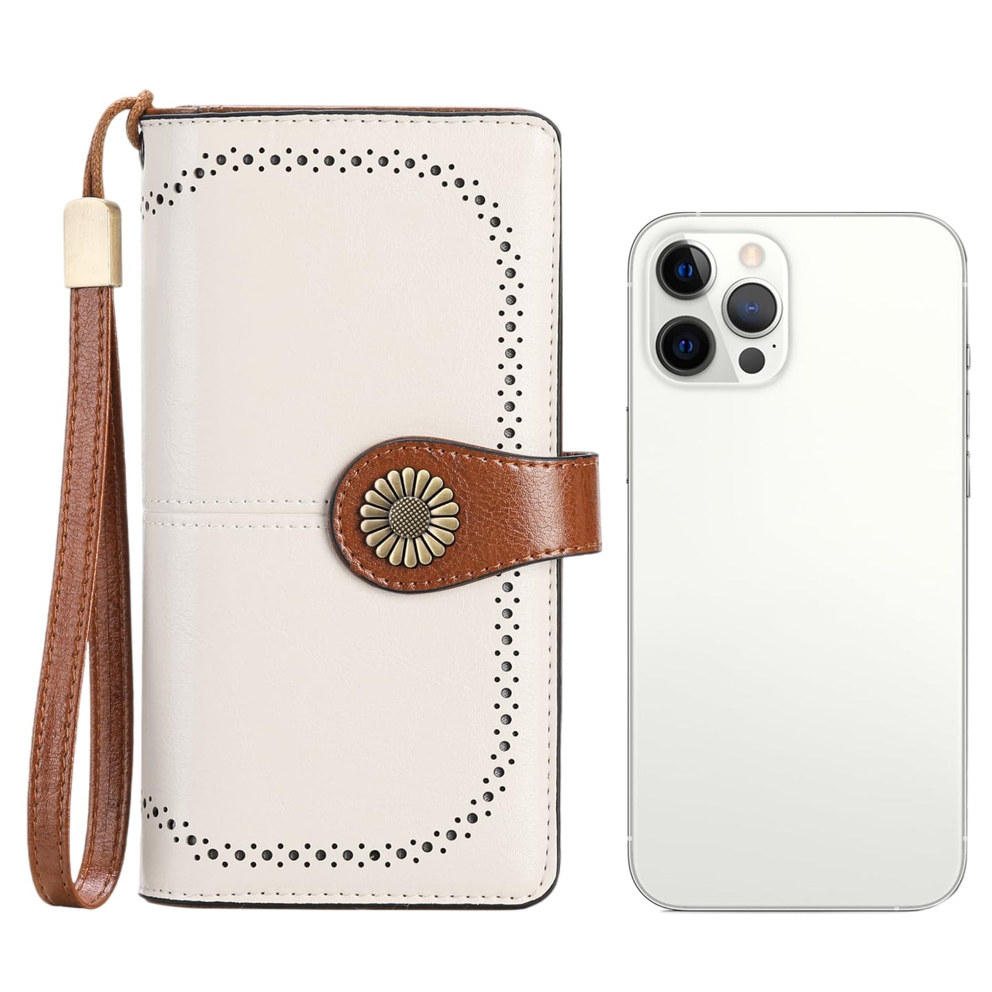 SENDEFN Genuine Leather Purses for Women, RFID Large Ladies Purse, Wallet for Women with Wrist Strap