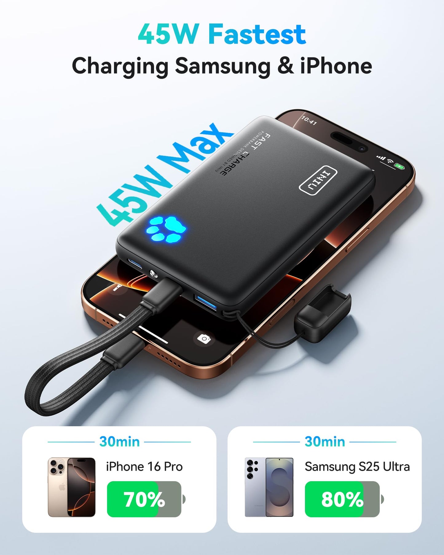 INIU Power Bank, Portable Charger 10000mAh Slimmest & Lightest High-Speed USB C Input & Output, PowerBank Triple 3A Phone Battery Pack for iPhone 16 15 14 13 Plus Pro Max Mini Samsung Xiaomi iPad