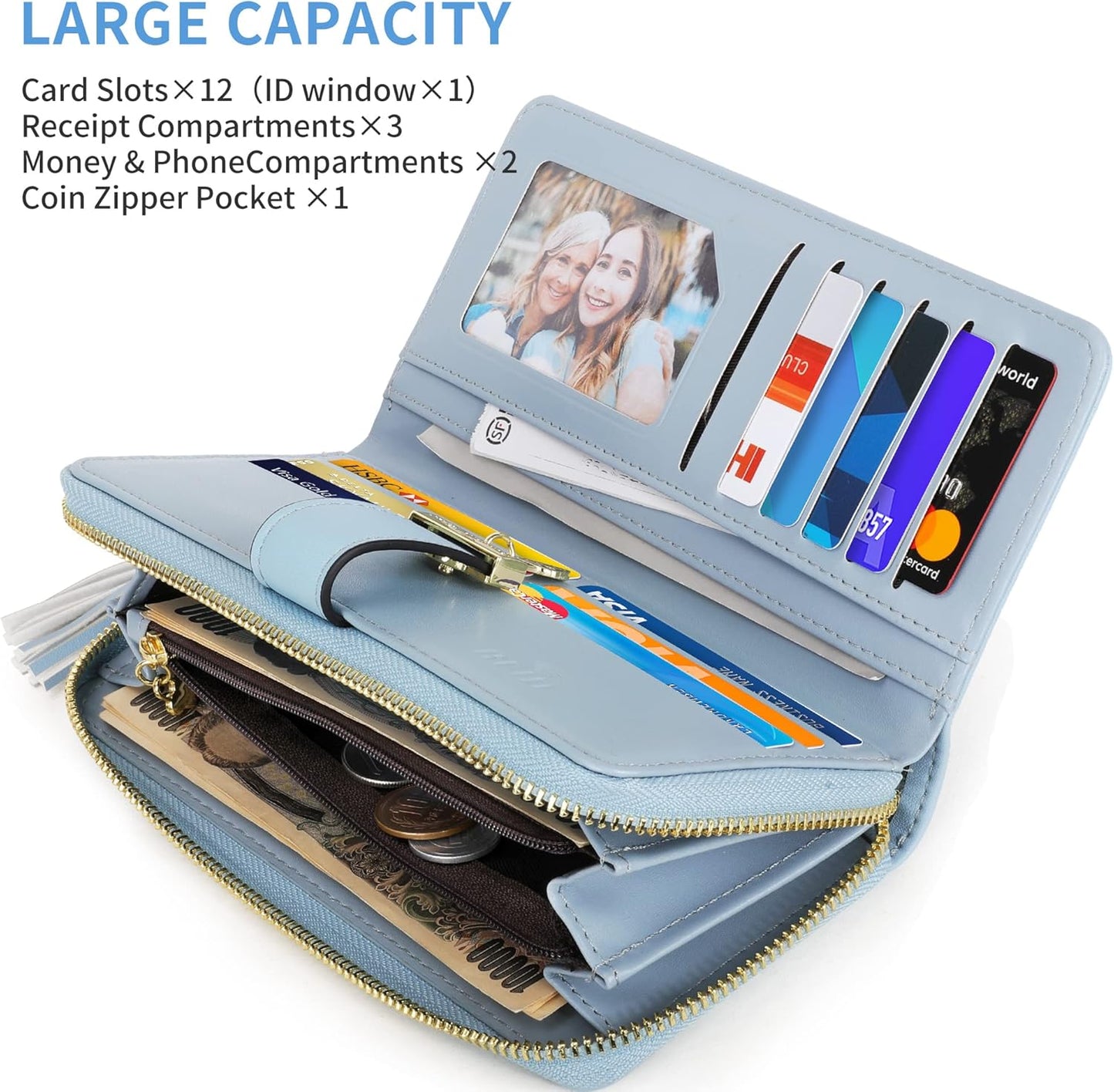 Pomelo Best Womens Wallet RFID Blocking Large Capacity Long Purse with Multiple Card Slots Zipper Phone Coin Pocket