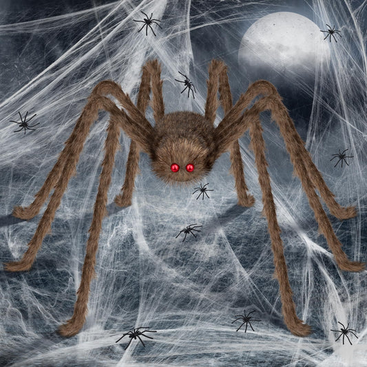 benpen Halloween Decorations Outdoor Gaint Spider:50'' Halloween Spiders Decor+10pcs Scary Hairy Fake Spiders+60g Cobweb Props for Indoor Outdoor Scary Haunted House Theme Party Yard