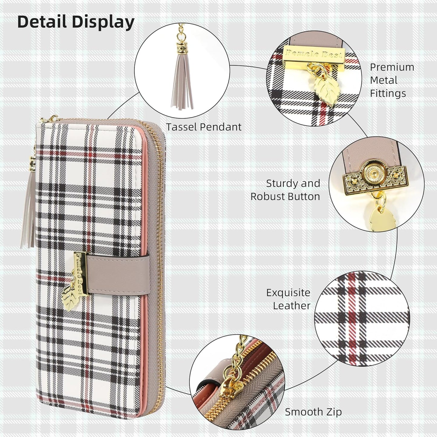 Pomelo Best Womens Wallet RFID Blocking Large Capacity Long Purse with Multiple Card Slots Zipper Phone Coin Pocket