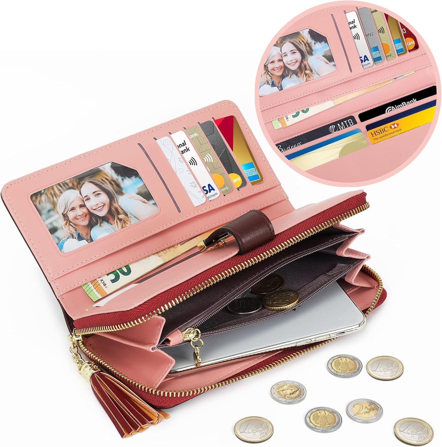 Pomelo Best Womens Wallet RFID Blocking Large Capacity Long Purse with Multiple Card Slots Zipper Phone Coin Pocket