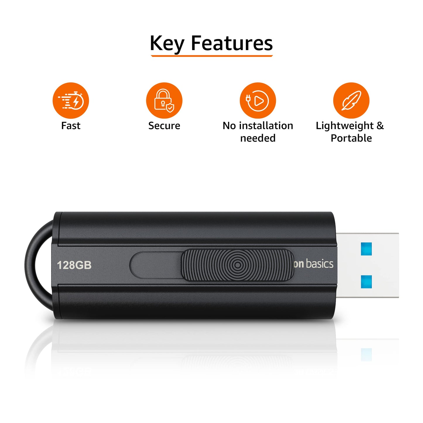 Amazon Basics 128 GB, USB 3.1 Flash Drive, Read Speed up to 130 MB/s, Black
