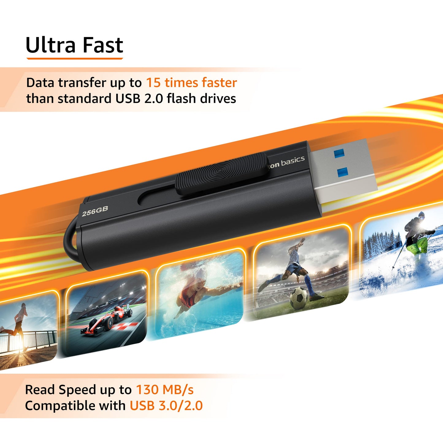 Amazon Basics 128 GB, USB 3.1 Flash Drive, Read Speed up to 130 MB/s, Black