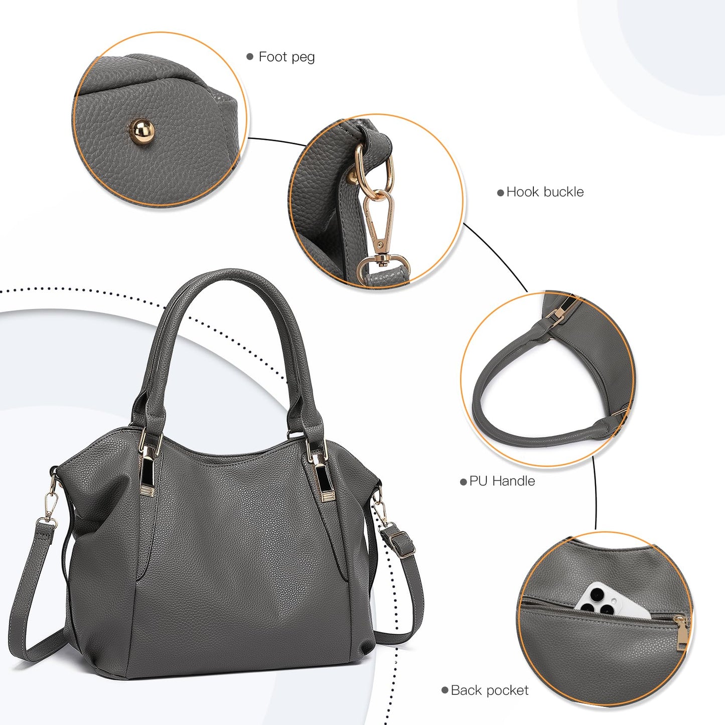 Miss Lulu Women Tote Bag, Soft PU Leather Shoulder Bag, Fashion Large Handbag for Working Ladies, Simple Elegant for Office Travel School Library Shopping