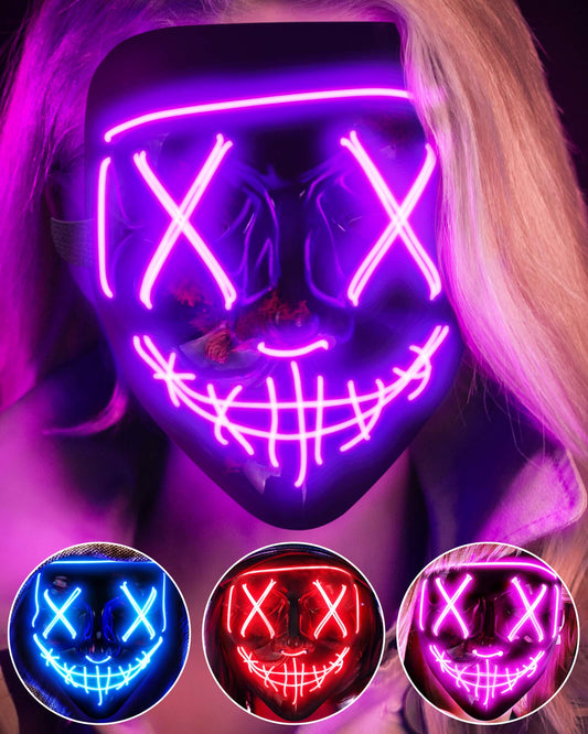 AnanBros Scary LED Halloween Mask, Light up Mask Cosplay, LED Rave Face Mask Costume 3 Lighting Modes, Halloween Face Masks for Men Women Kids