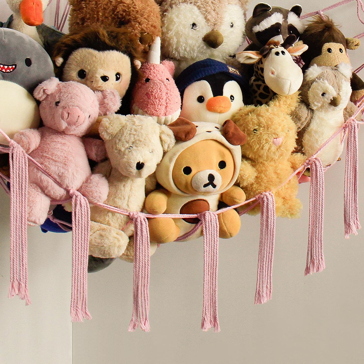 Stuffed Animal Storage Hammock - Baby Toy Hammock Net for Stuffed Animals Cute Room Decor -Large Stuff Animal Organizer Holder for Plush Plushie - Kids Nursery Beige Bedroom Home Decor