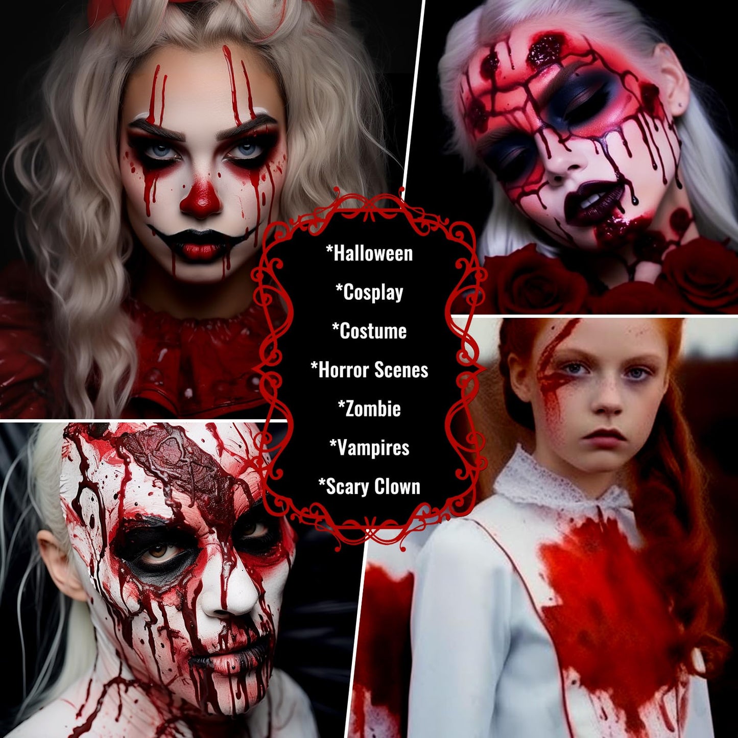 UCANBE Halloween Dripping Fake Blood Realistic Blood Drops Body Paint Washable Fake Blood Makeup Kit For Zombie Vampire Clown Monster Clothes Costume Cosplay SFX Special Effects Makeup 30ML(Dark)