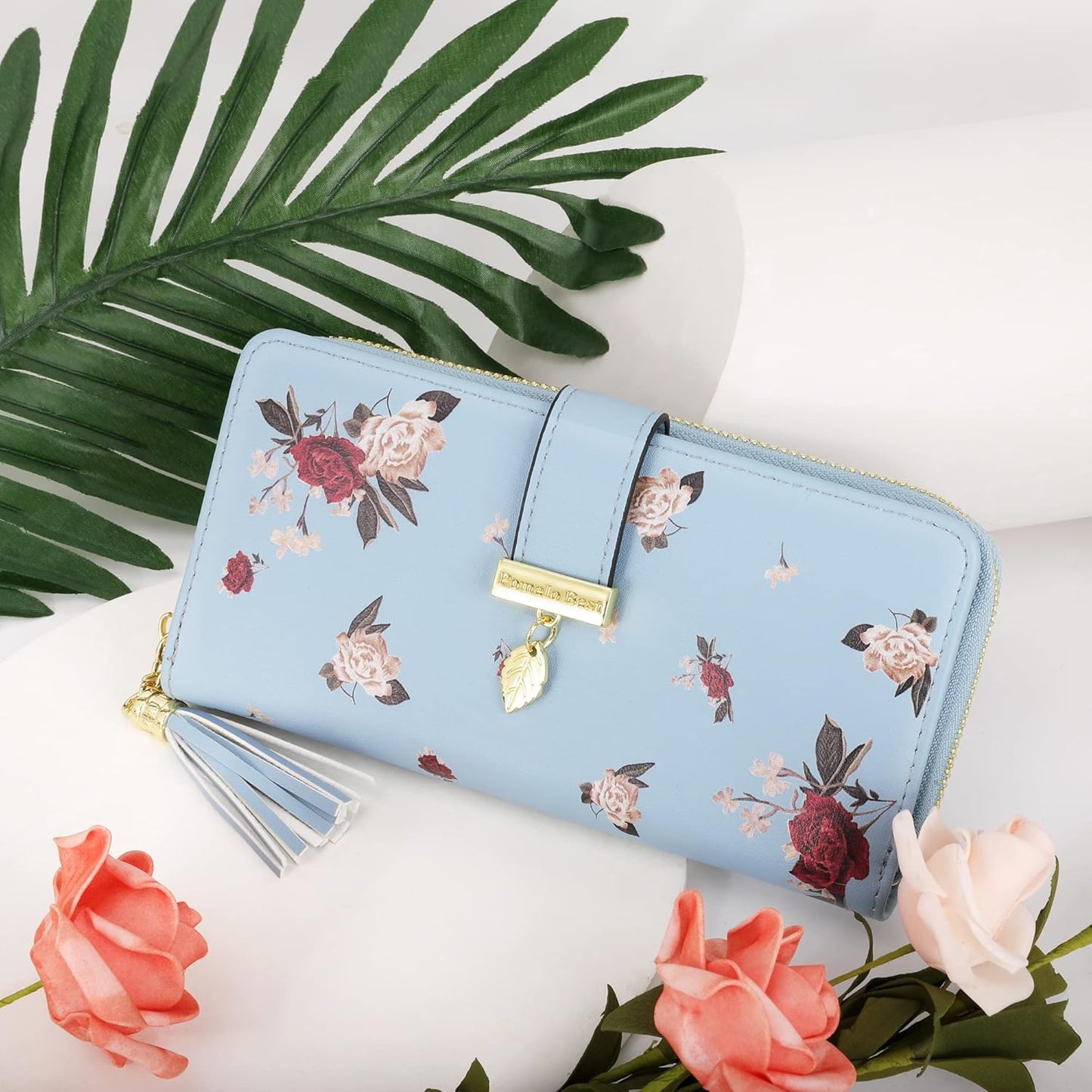 Pomelo Best Womens Wallet RFID Blocking Large Capacity Long Purse with Multiple Card Slots Zipper Phone Coin Pocket