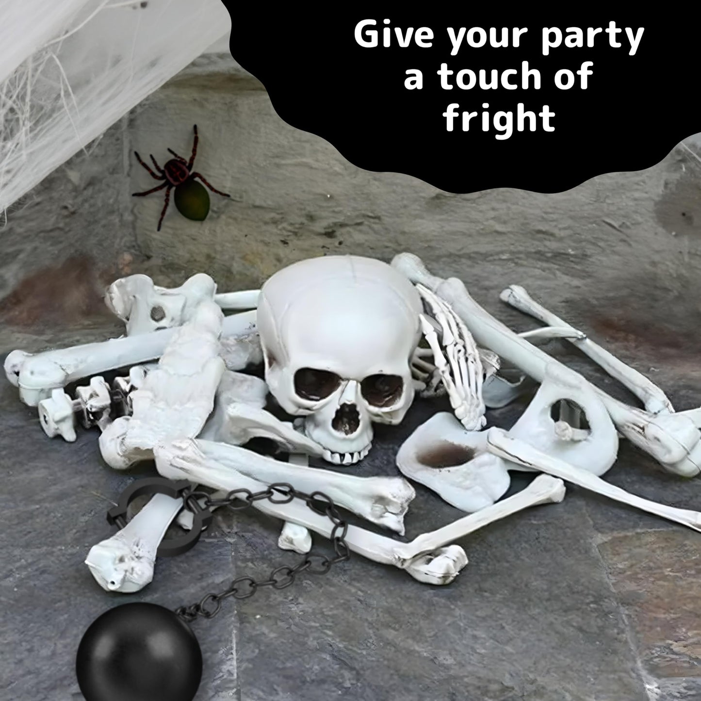 Prextex Halloween Skeleton Figure - Full Standing Body Skeleton with Movable/Posable Joints and Two Sets Of Body Accessories, Posable Decor for Halloween Decorations Outdoor Indoor - 48cm (19 Inch)