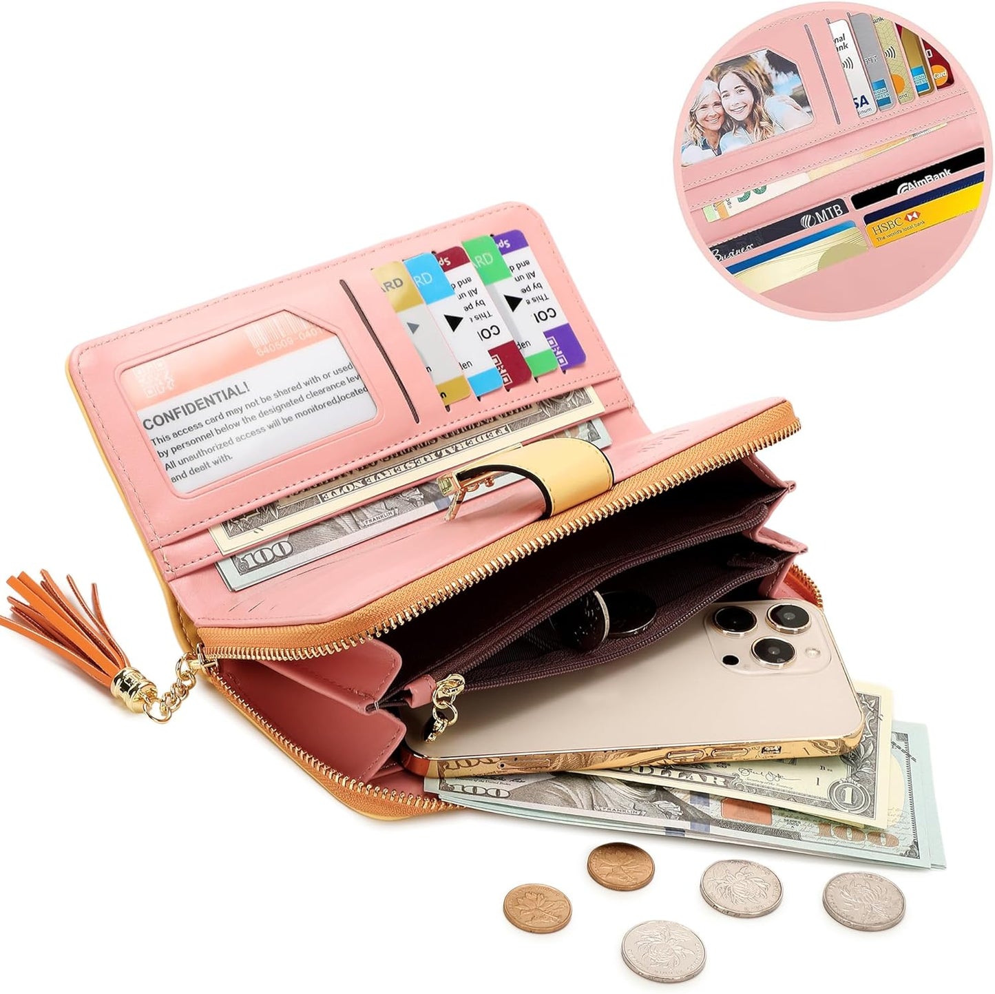 Pomelo Best Womens Wallet RFID Blocking Large Capacity Long Purse with Multiple Card Slots Zipper Phone Coin Pocket