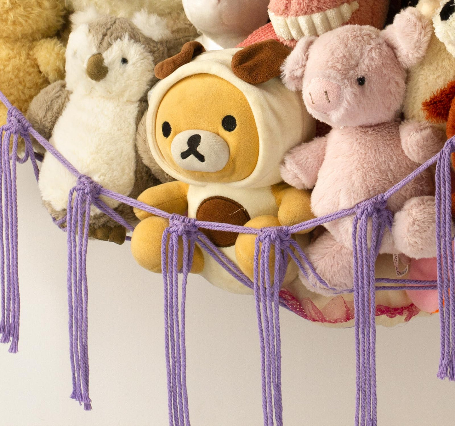 Stuffed Animal Storage Hammock - Baby Toy Hammock Net for Stuffed Animals Cute Room Decor -Large Stuff Animal Organizer Holder for Plush Plushie - Kids Nursery Beige Bedroom Home Decor