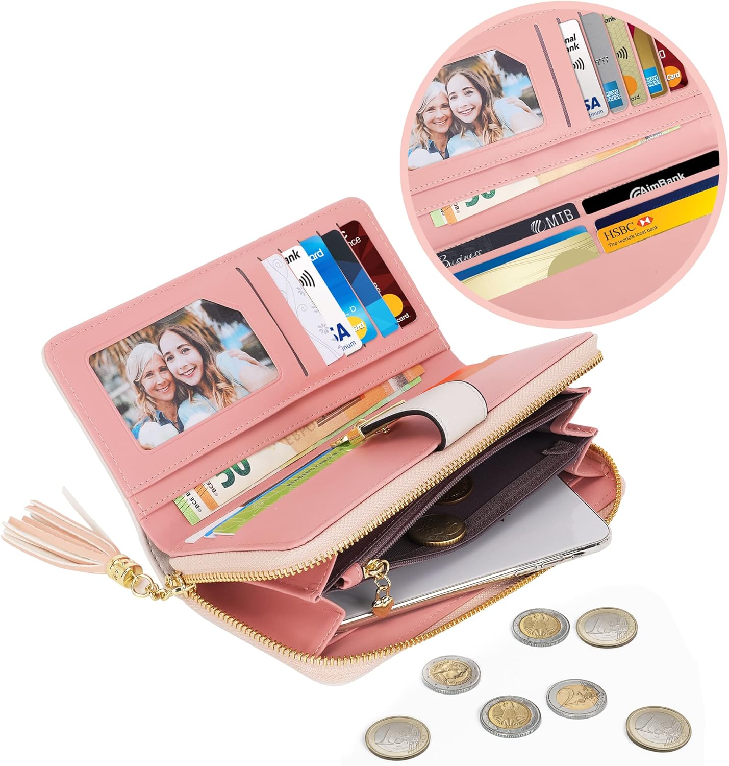 Pomelo Best Womens Wallet RFID Blocking Large Capacity Long Purse with Multiple Card Slots Zipper Phone Coin Pocket