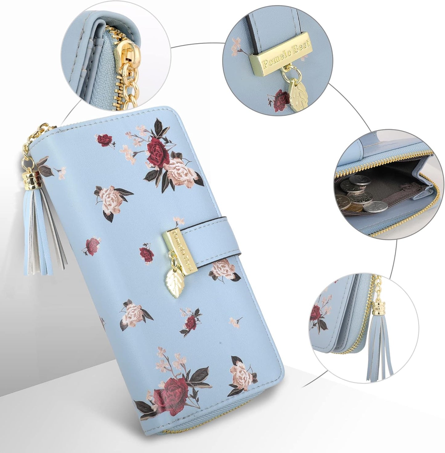 Pomelo Best Womens Wallet RFID Blocking Large Capacity Long Purse with Multiple Card Slots Zipper Phone Coin Pocket