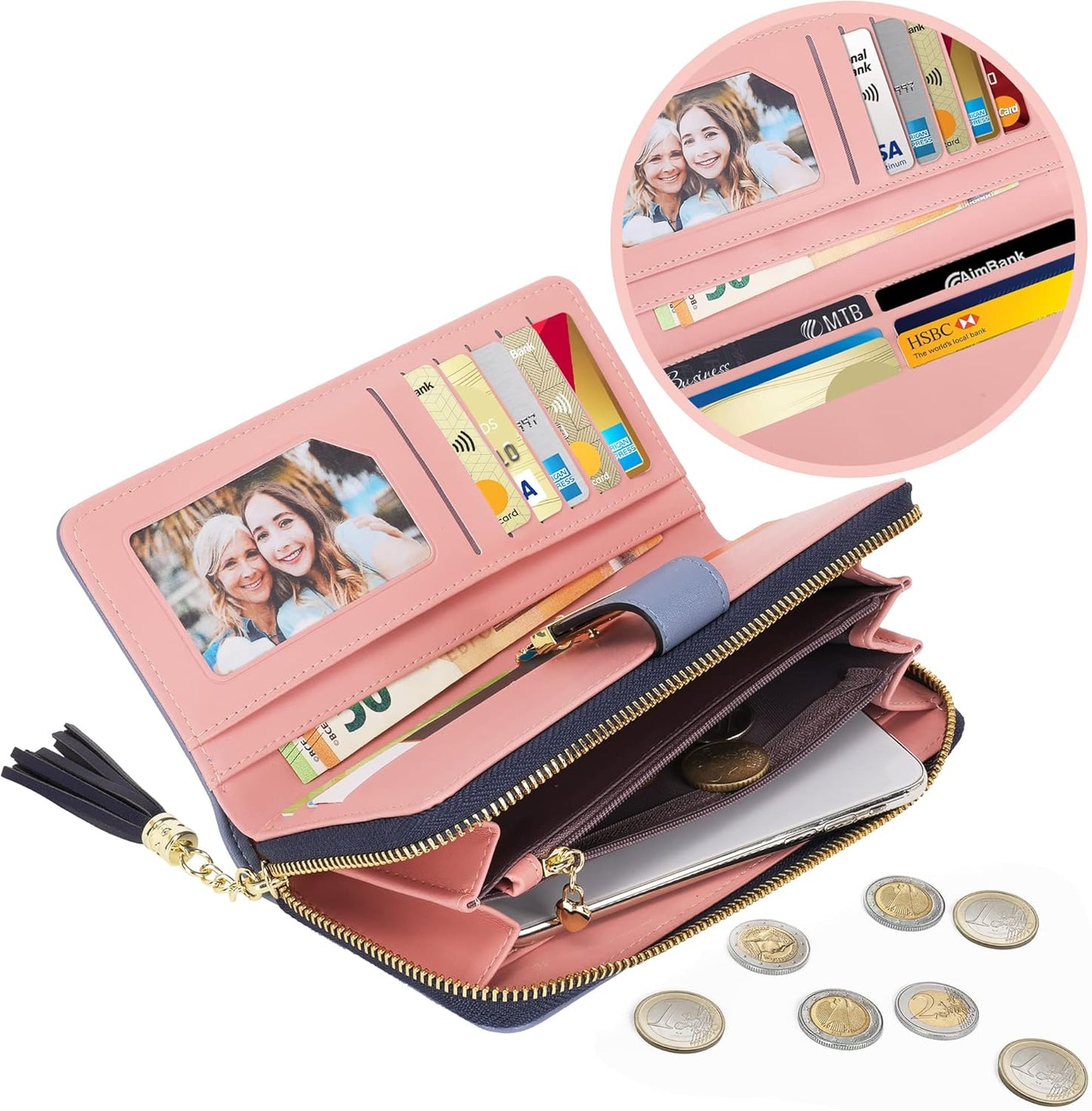 Pomelo Best Womens Wallet RFID Blocking Large Capacity Long Purse with Multiple Card Slots Zipper Phone Coin Pocket