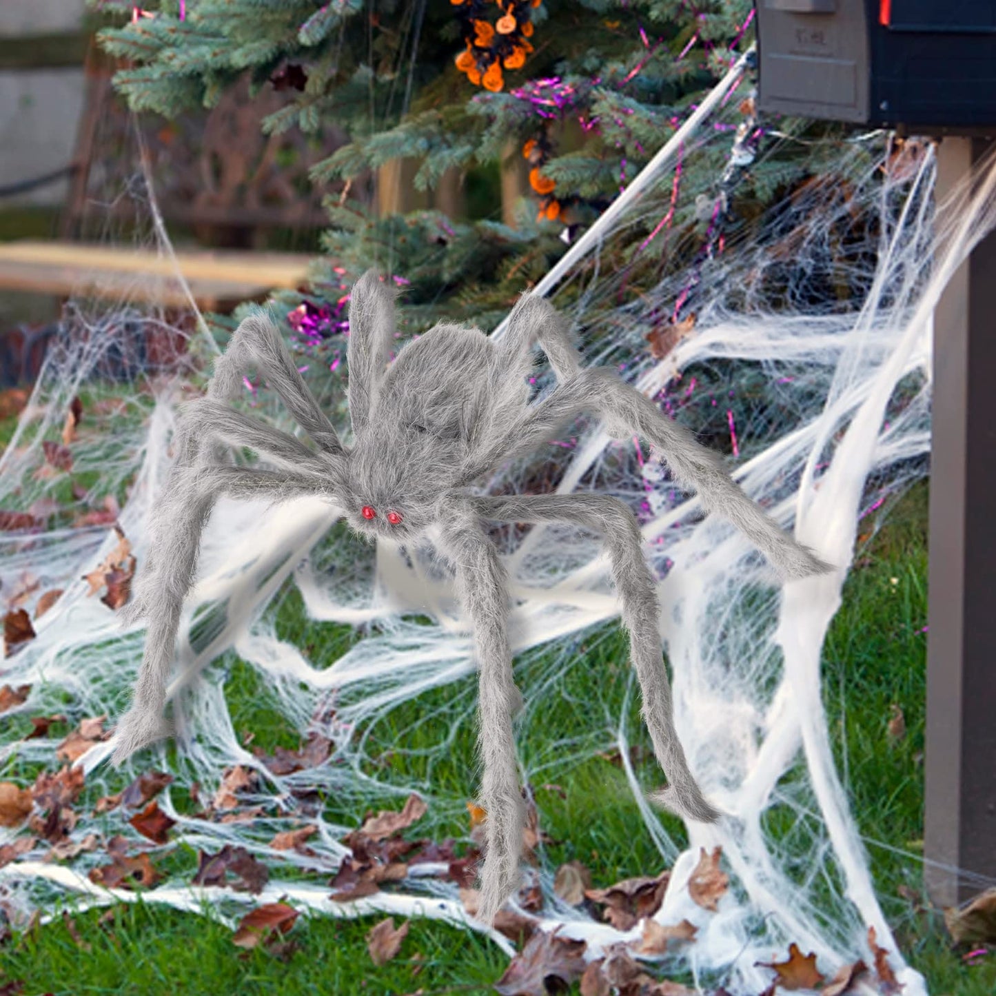 benpen Halloween Decorations Outdoor Gaint Spider:50'' Halloween Spiders Decor+10pcs Scary Hairy Fake Spiders+60g Cobweb Props for Indoor Outdoor Scary Haunted House Theme Party Yard