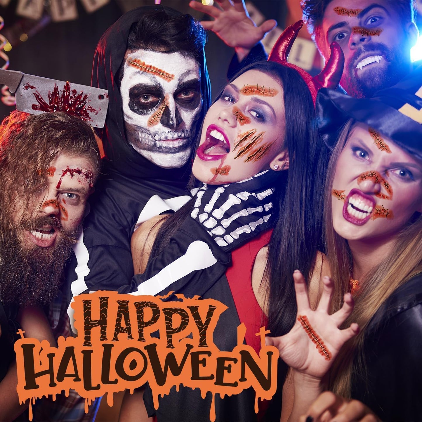 RMCtrends [Pack of 15 sheets] HD Ultra Realistic Halloween Tattoos Fancy Dress Party Costume Makeup Temporary Tattoos Stickers Decoration Fake Wounds Scars and Stitches Make Up x15 Tattoo Sheets