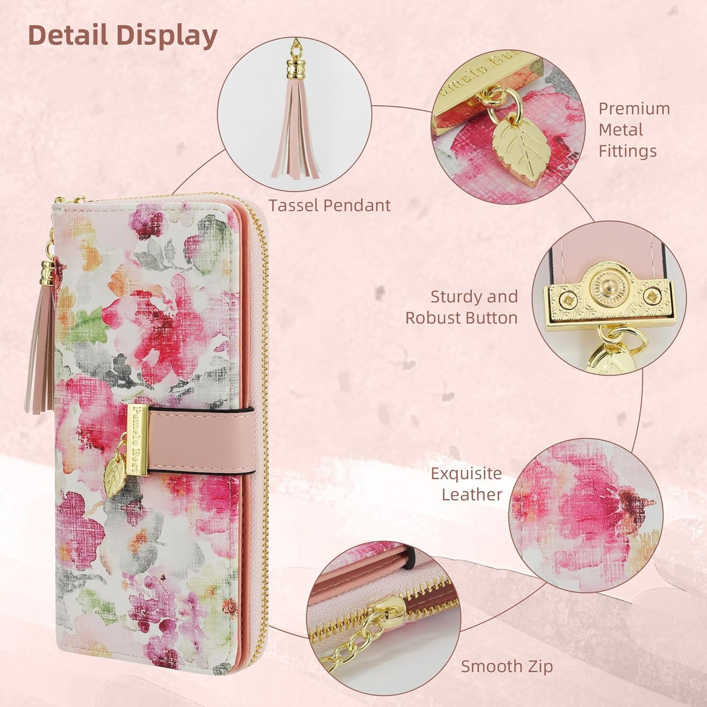 Pomelo Best Womens Wallet RFID Blocking Large Capacity Long Purse with Multiple Card Slots Zipper Phone Coin Pocket