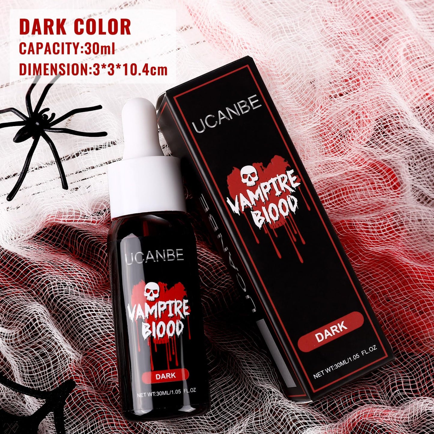UCANBE Halloween Dripping Fake Blood Realistic Blood Drops Body Paint Washable Fake Blood Makeup Kit For Zombie Vampire Clown Monster Clothes Costume Cosplay SFX Special Effects Makeup 30ML(Dark)