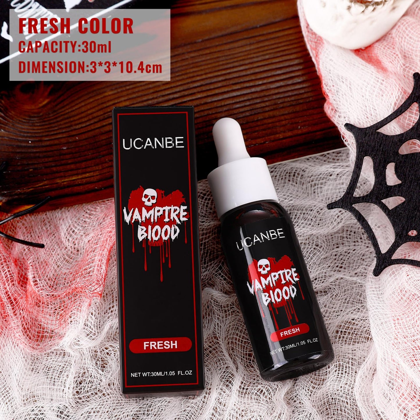 UCANBE Halloween Dripping Fake Blood Realistic Blood Drops Body Paint Washable Fake Blood Makeup Kit For Zombie Vampire Clown Monster Clothes Costume Cosplay SFX Special Effects Makeup 30ML(Dark)