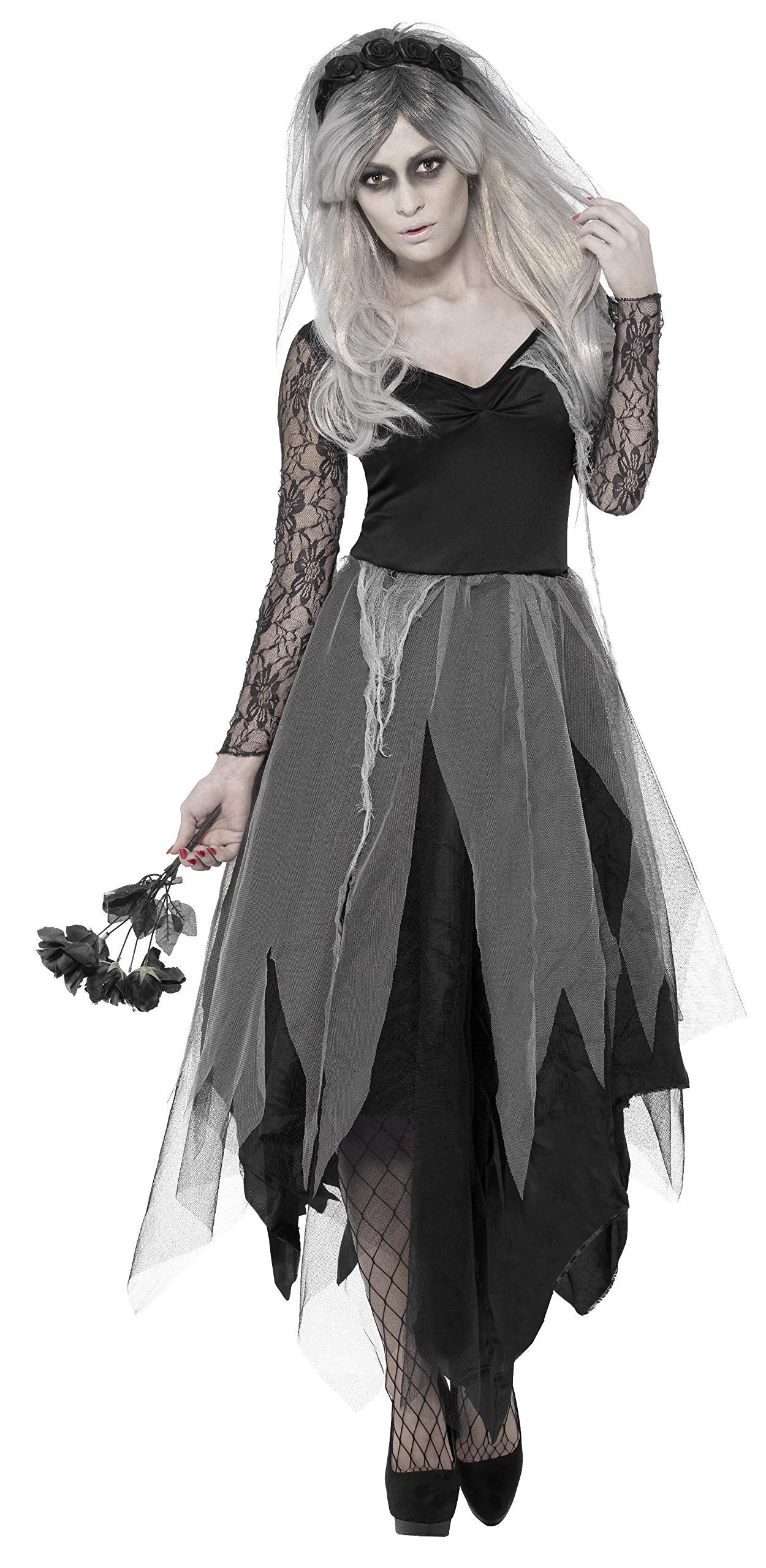 Smiffys Adult Women's Graveyard Bride Costume, Dress and Rose Veil, Legends of Evil