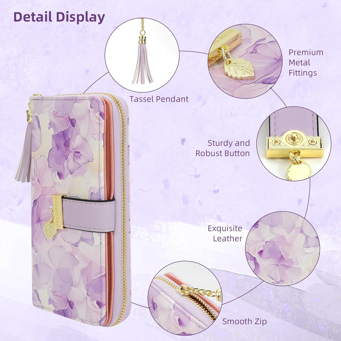 Pomelo Best Womens Wallet RFID Blocking Large Capacity Long Purse with Multiple Card Slots Zipper Phone Coin Pocket