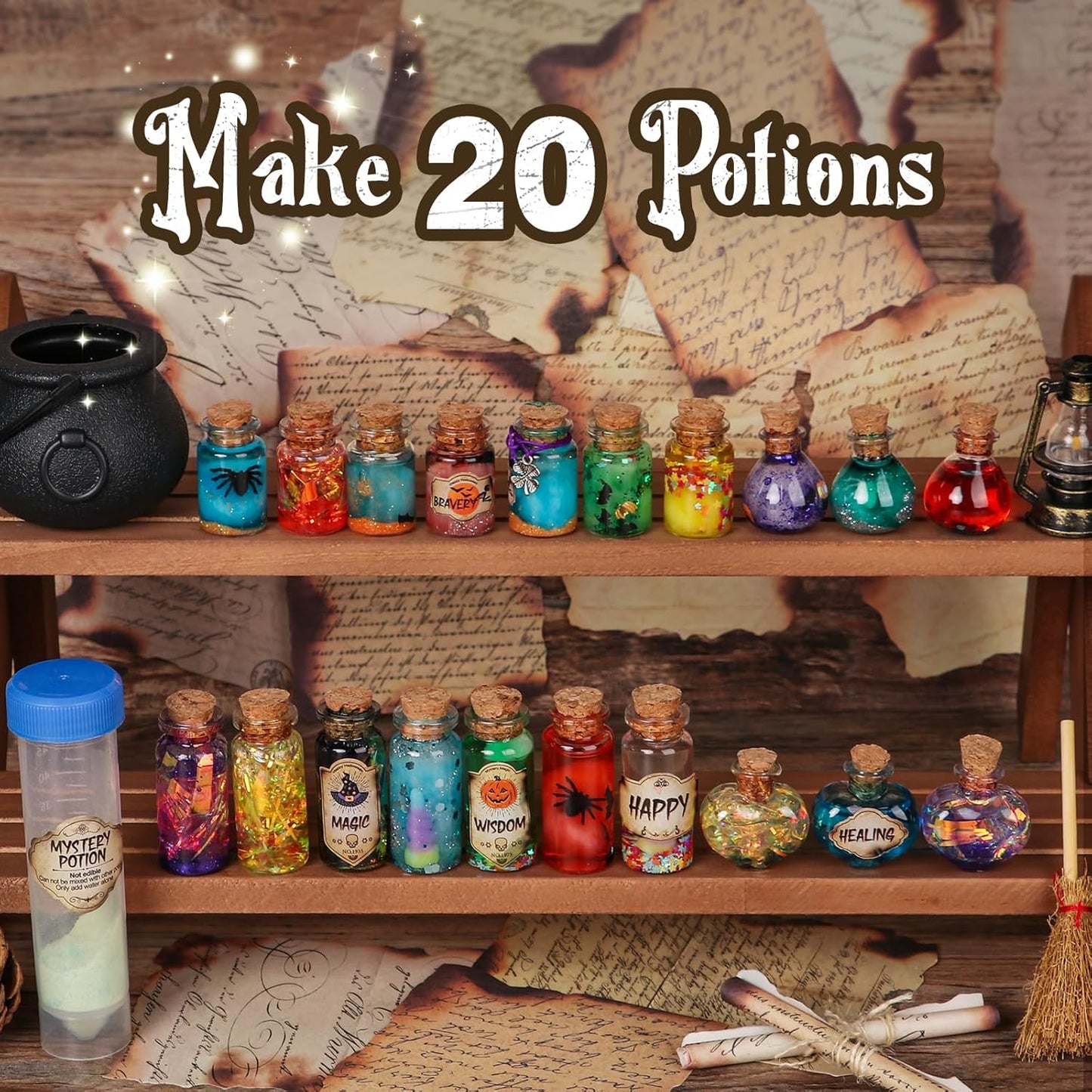 DECOHOME Mystery Potions Kit for Kids, 20 Magic Mix Wizard Potion Bottles, Craft Toys Creative Christmas Birthday Gifts for Boys & Girls Age 6 7 8 9 10+