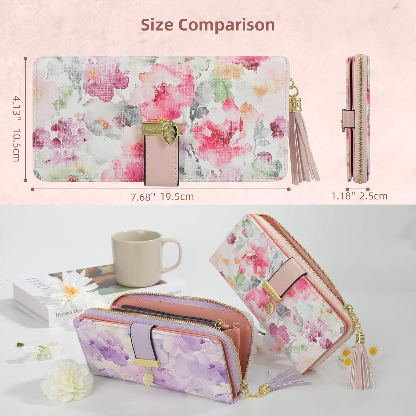 Pomelo Best Womens Wallet RFID Blocking Large Capacity Long Purse with Multiple Card Slots Zipper Phone Coin Pocket