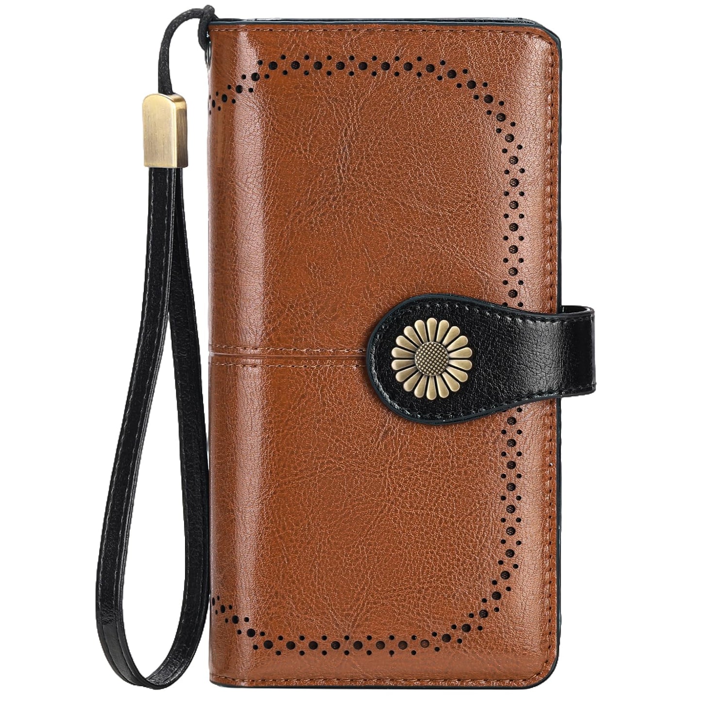 SENDEFN Genuine Leather Purses for Women, RFID Large Ladies Purse, Wallet for Women with Wrist Strap