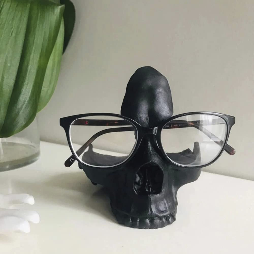 Gothic Skull Glasses Holder | Skull Statue Eyewear Stand Decor