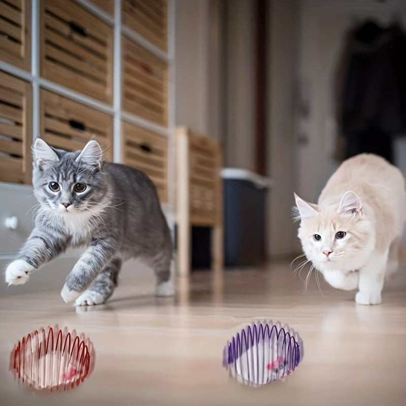 3pcs Colorful Spring Toy Set | Interactive Cat Balls & Mouse Toys