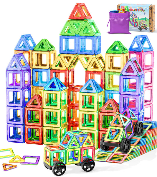 COOLJOYA Magnetic Tiles for Kids, 48pcs Magnetic Building Blocks Toys for 3 4 5 6 Year Old Girls Boys Gift, Magnets for Kids, Montessori Toddler Toys