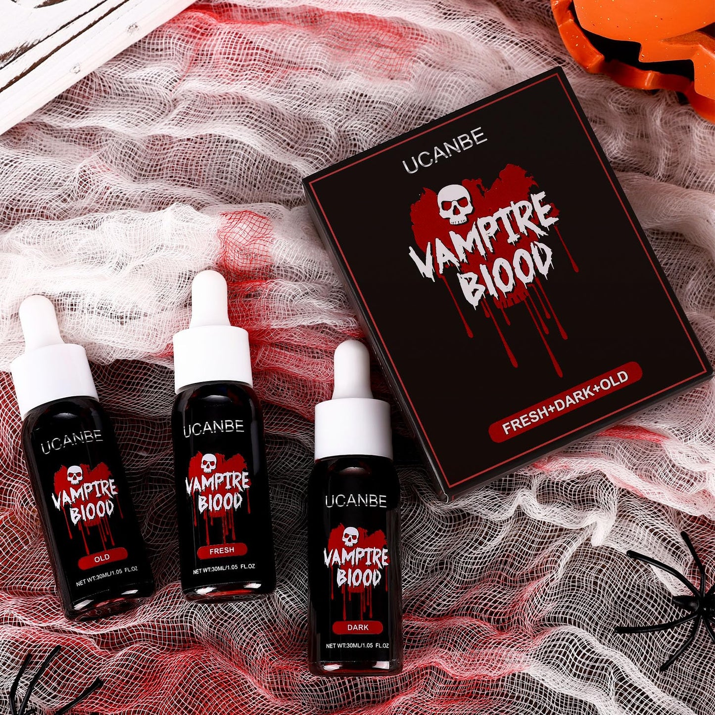 UCANBE Halloween Dripping Fake Blood Realistic Blood Drops Body Paint Washable Fake Blood Makeup Kit For Zombie Vampire Clown Monster Clothes Costume Cosplay SFX Special Effects Makeup 30ML(Dark)