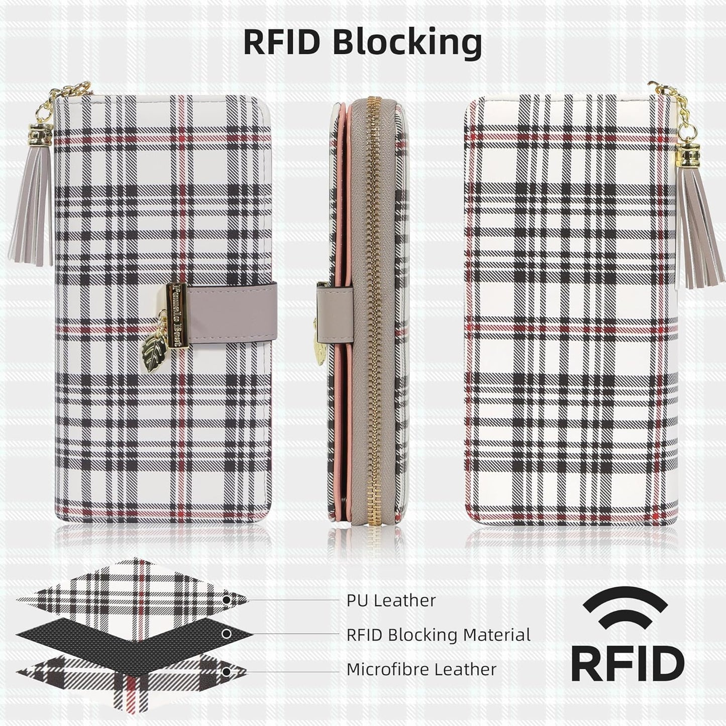 Pomelo Best Womens Wallet RFID Blocking Large Capacity Long Purse with Multiple Card Slots Zipper Phone Coin Pocket