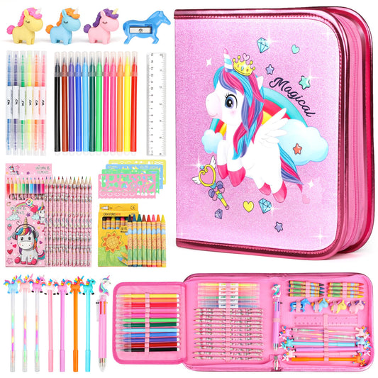 Hot Bee Unicorn Gifts for Girls 4 5 6 7, Unicorn Pencil Case Stationary Sets, Girl Toys Age 4-7, Drawing Colouring Set for Kids, Art and Crafts for Kids 4-6, Birthday Presents for Girls