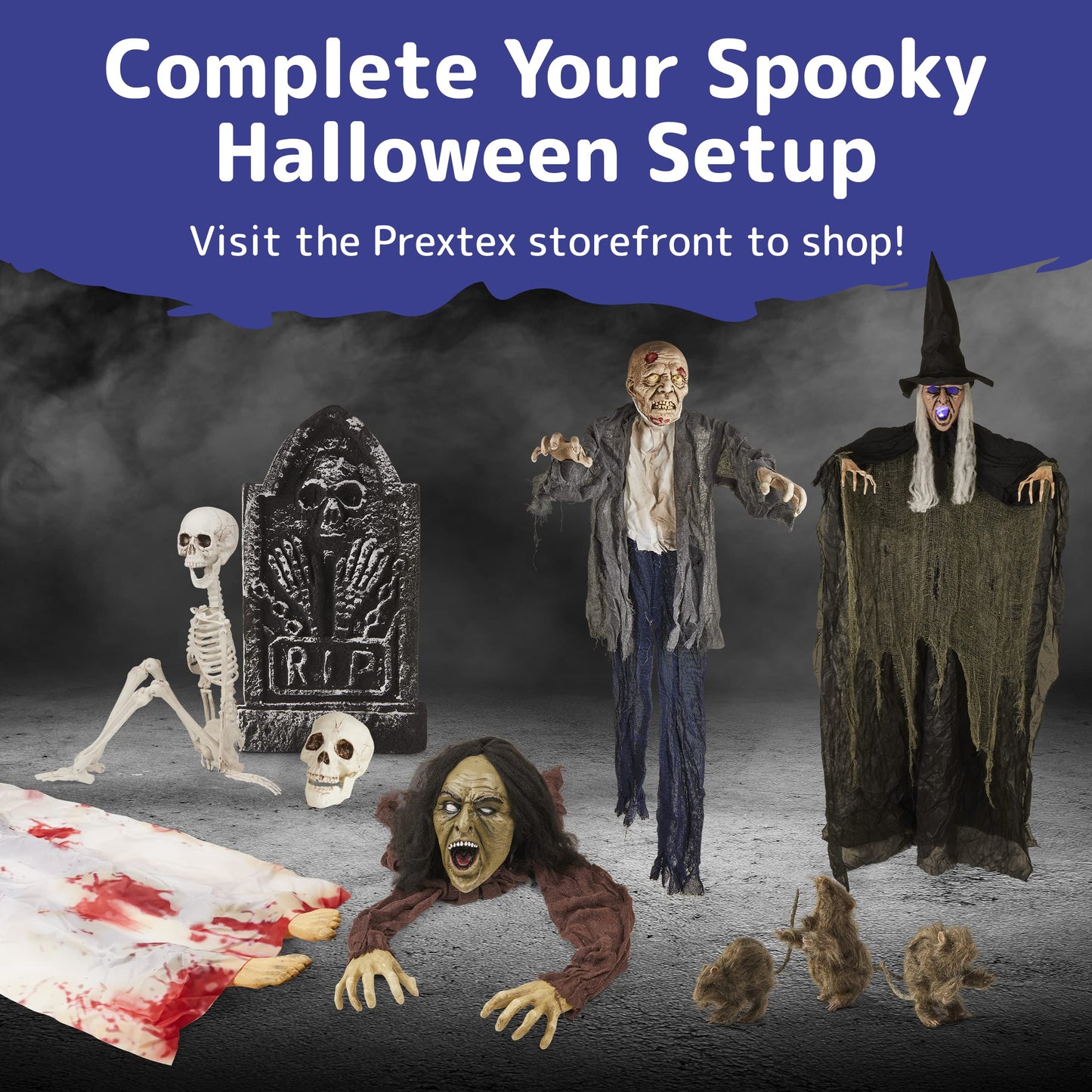 Prextex Halloween Skeleton Figure - Full Standing Body Skeleton with Movable/Posable Joints and Two Sets Of Body Accessories, Posable Decor for Halloween Decorations Outdoor Indoor - 48cm (19 Inch)