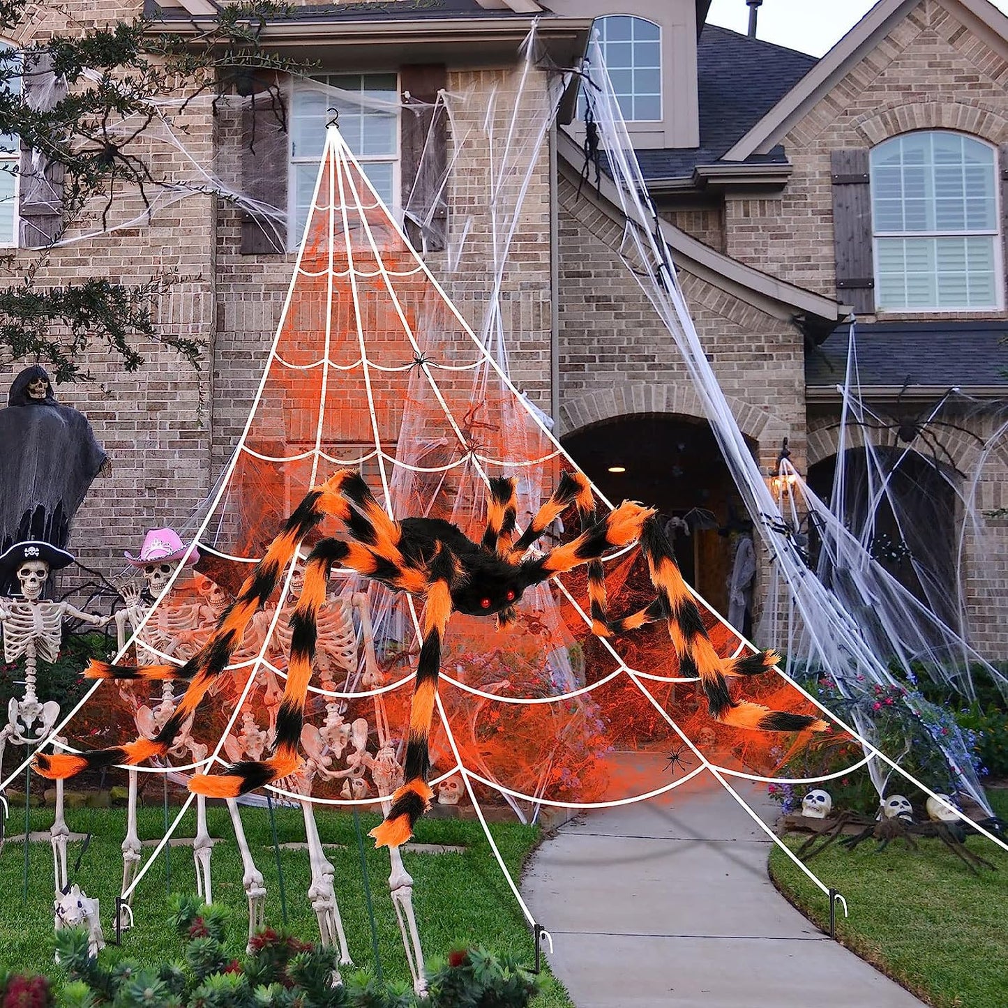 benpen Halloween Decorations Outdoor Gaint Spider:50'' Halloween Spiders Decor+10pcs Scary Hairy Fake Spiders+60g Cobweb Props for Indoor Outdoor Scary Haunted House Theme Party Yard