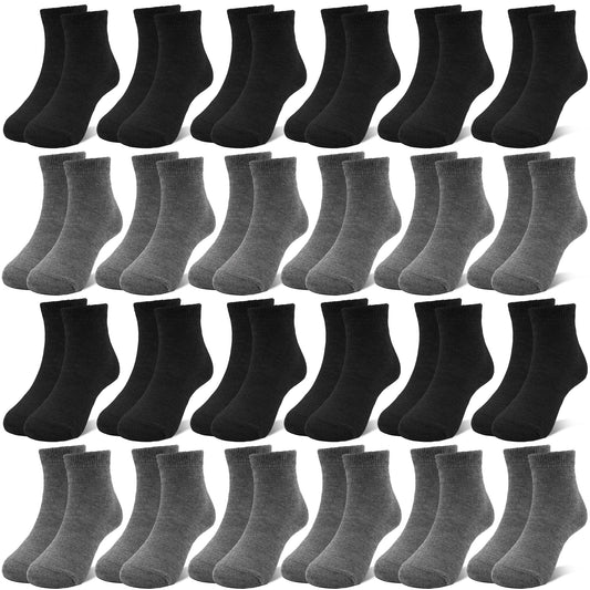 ZERULETS 24 Pairs Boys Girls Socks Kids Toddler School Black White Gray Boy Sport Sock for 1-13 Years Children