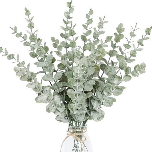18pcs Artificial Eucalyptus Stems | 15-Inch Faux Green Branches