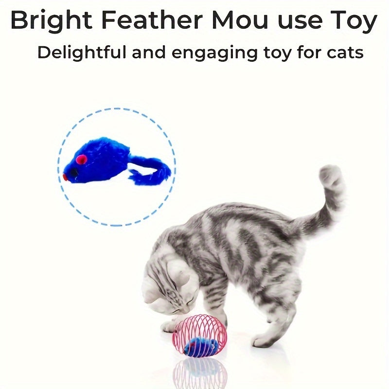 3pcs Colorful Spring Toy Set | Interactive Cat Balls & Mouse Toys