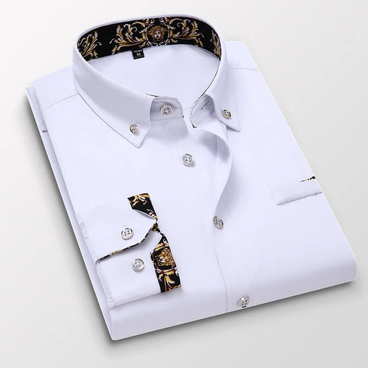 Men’s White Long Sleeve Dress Shirt | Fashion Casual Business