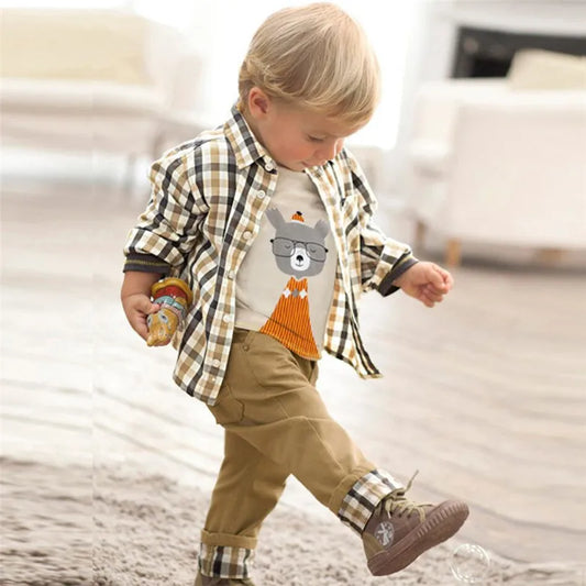 Toddler Boys 3PCS Plaid Coat, T-Shirt & Pants Set | Spring Autumn Outfit