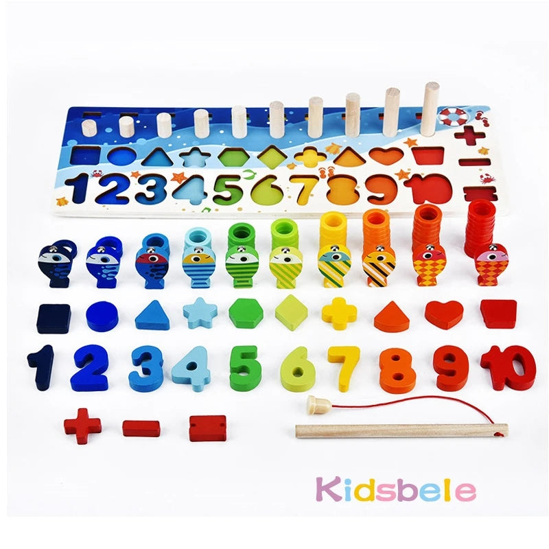 Montessori Math Toys for Toddlers | Wooden Puzzle & Fishing Game