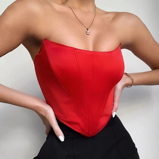 Women’s Sleeveless Off Shoulder Backless Corset Bustier Crop Top