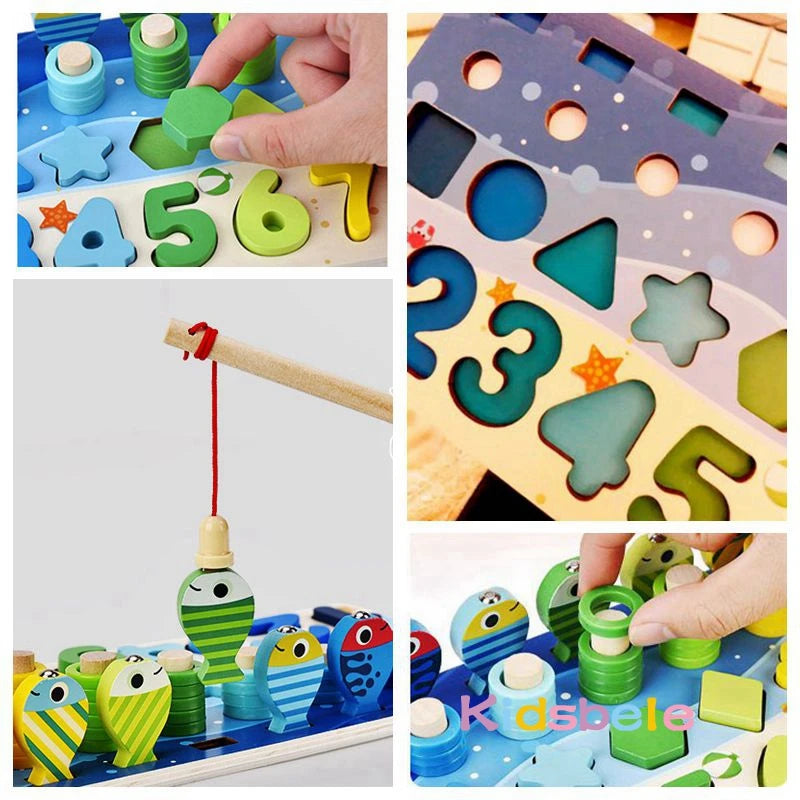 Montessori Math Toys for Toddlers | Wooden Puzzle & Fishing Game