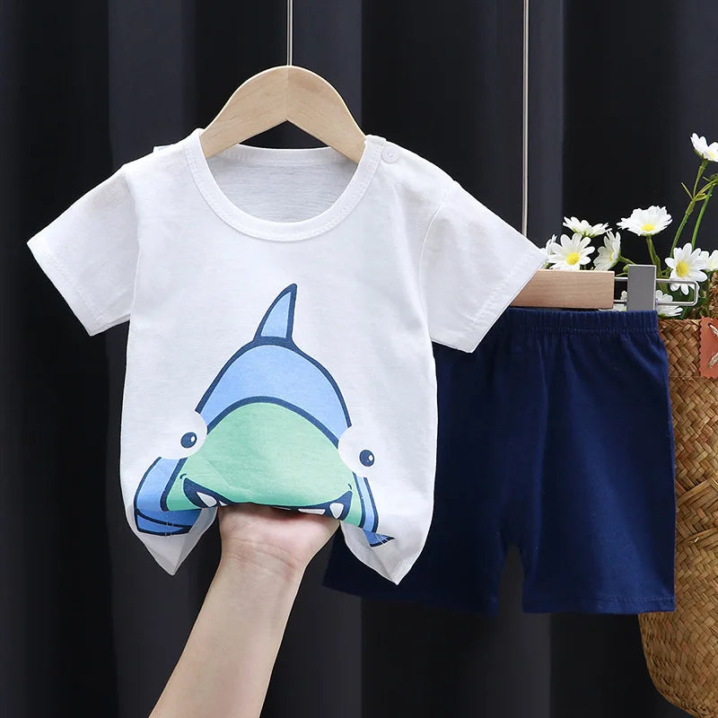 Boys’ Cartoon Print Clothing Set | Short Sleeve T-Shirts & Shorts