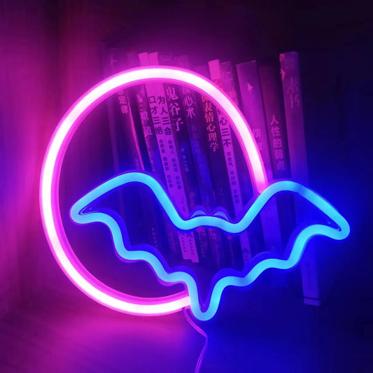 Bat Neon Sign | USB or Battery Wall Light for Holiday Parties